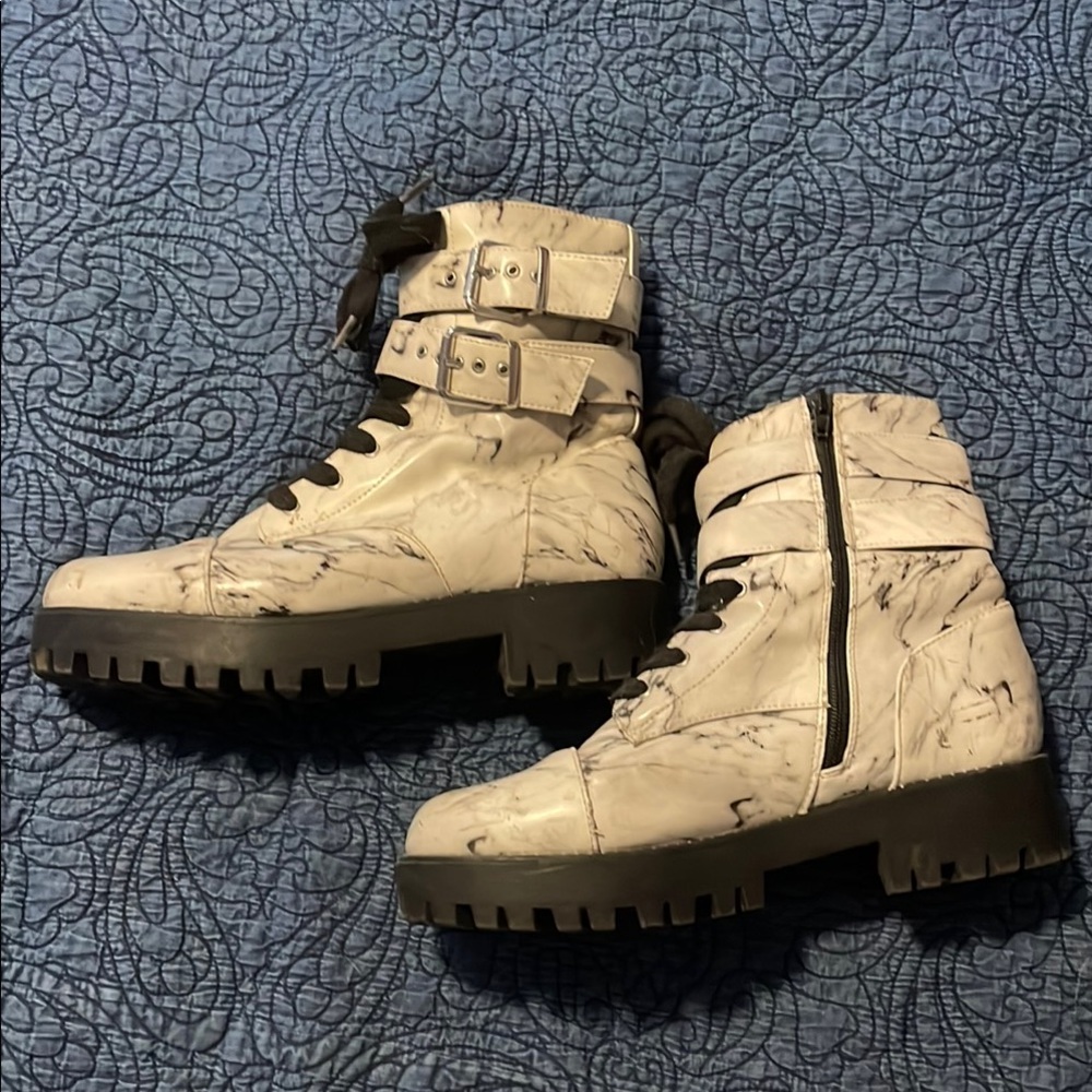 Marble Patterned Combat Boots